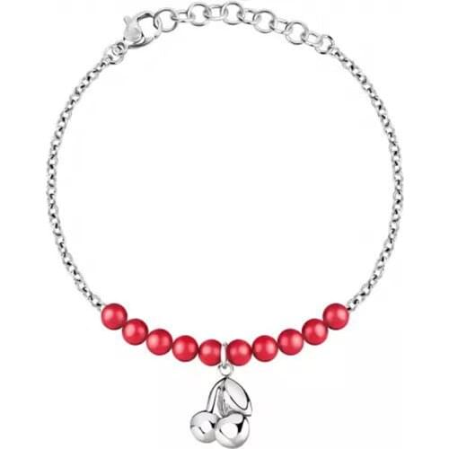 Runda Fashion Red Stone Bead Bracelet for Women Stainless Steel Charms Bracelets Accessories Jewelry