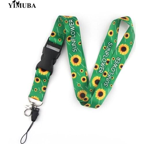 YIMUBA Fresh Green Yellow Sunflower Keychain Keycord Lanyards for Keys ID Card Name Badge Holder Mobile Phone Hang Rope Keyring
