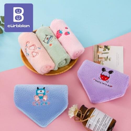 Curbblan 3/5/10pcs Kids Handkerchief Embroidery Towel Square Fruit Pattern Face Towels Wipe Cloth Stuff For Boys Girls 30x30cm