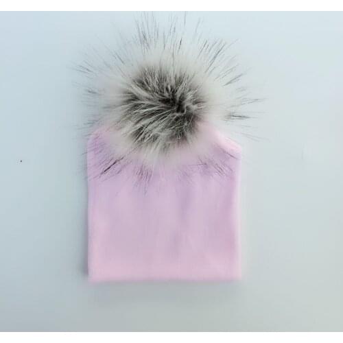 0-2 Months Hospital Newborn Baby Hats Cotton Beanie With pom pom faux fur ball Knit Infant Caps Bebe Photography doll Hats