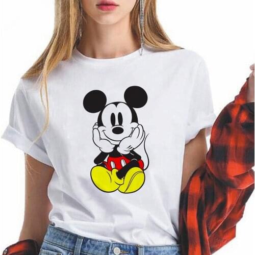 Disney Tee Shirt Basic Mickey Mouse T Shirt Women Casual O-neck Harajuku Summer Top Korean Hipster White Tshirt Dropship