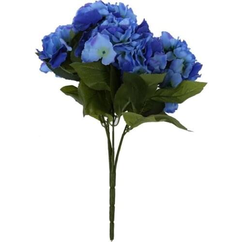 Artificial Hydrangea 5 Flower Heads Bouquet Wedding Garden Party Bridal Decor Dark Blue