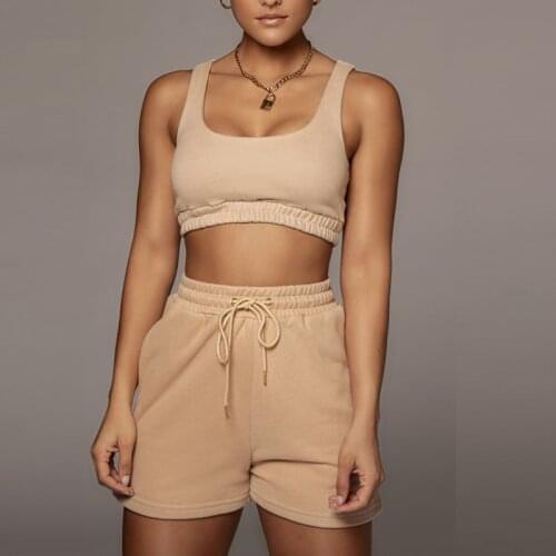 2-piece ladies summer shorts suit casual umbilical cord vest shorts 2021 ladies sportswear pocket loose shorts two-piece suit