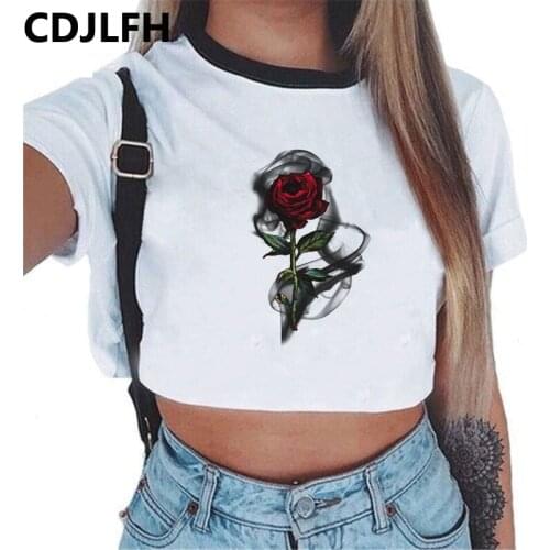 CDJLFH 2018 Short Women Summer Solid White Print Tank Top Female O-neck Cropped Feminino Crop Tops Sexy Elastic T Shirt