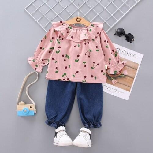 Ruffle Girls Suits 2pcs Set Spring Autumn Baby Kids Long Sleeve Tops+Jeans Clothing Sets Casual Outfit Fashion 1 2 3 4 Years