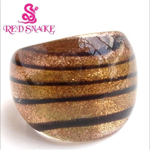 RED SNAKE Fashion Ring Pure Handmade golden sand bottom with black lines design Murano Glass Rings