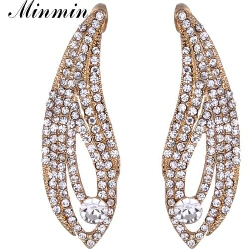 Minmin Leaf Shape Crystal Long Earrings for Women Gold-Color Big Earrings Wedding Accessories Bridal Jewelry 2020 MEH816