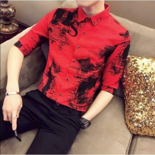 Mens Fashion Summer Short Sleeve Shirt Youth Casual Party Slim Shirts Tops