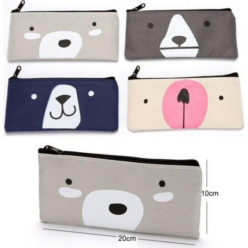 Fashion Canvas Pocket Pencil Case Zip Large Rectangular Cartoon Fabric Colours School Stationery Storage