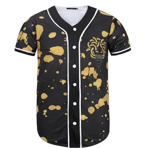 New mens baseball suit personalized 3D splash-ink print short sleeve cardigan medium length