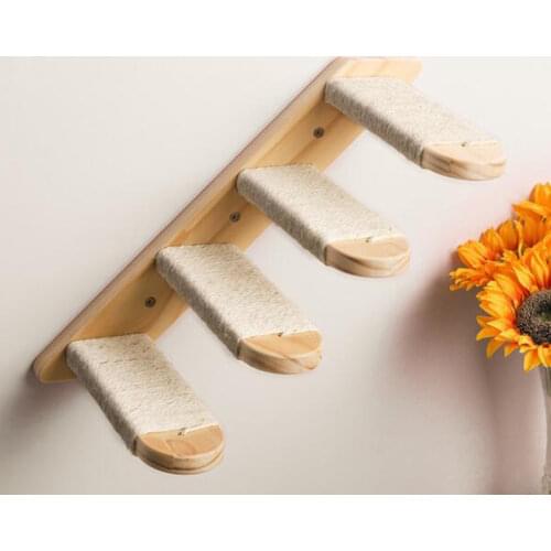 Wall-Mounted Cat Hammock Bed Cat Climbing Ladder Wood Stairs Pet Furniture Kitten Wall Shelf Cat Perch Wooden Scratching Rack