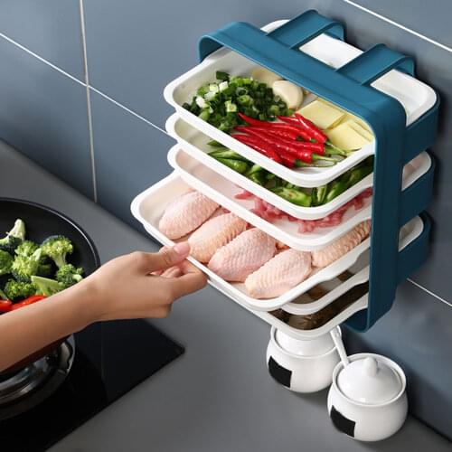 Novo criativo wall-mounted cozinha organizador de armazenamento de alimentos empilhável cozinhar placa de frutas panela quente p
