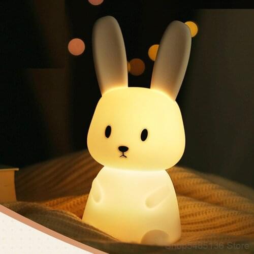 Rabbit Night Lights Cute Lamp Bunny Animal Table Lamp Bedroom Bedside Childrens Room Baby Kids Birthday Holiday Gift Night Lamp