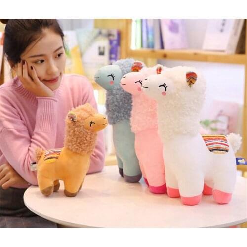 New 25cm Smile Stripe Alpaca Llama Plush Animals Toy Stuffed Doll Kids Toys Birthday Gifts Q6PD