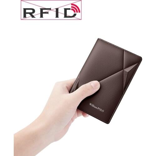 RFID Mens Ultra-Thin Compact High-End Anti-Degaussing Mens Card Holder Real Cowhide Document Bag Degaussing Mini WILLIAMPOLO