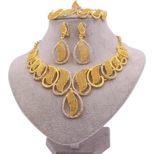RLOPAY Dubai Gold Jewelry Sets for Women Arabic Designer Neckalce for Woman Trendy Bridal Jewelry Sets with Crystals