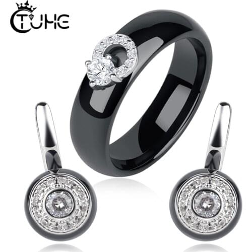 Fashion Elegant Silver Color Austrian Crystal Rings s Earrings Bridal Jewelry Sets For Women Made By Ceramic Jewelry Healthy