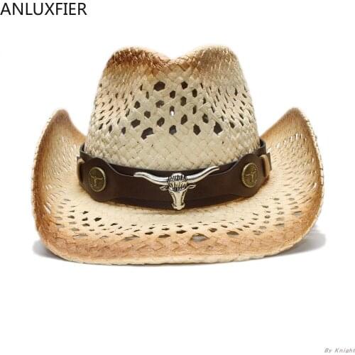 A176 Adult Retro Summer Sun Hat Men and Women Raffia Sunscreen Hats Width Brim Sun Beach Hollow Out Cowboy Caps Adjust Size