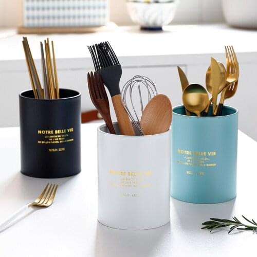 Stainless Steel Drainer Rack Round Chopsticks Jar Spoon Fork Cutlery Storage Holder Scandinavian Kitchen Utensils Organizer Box