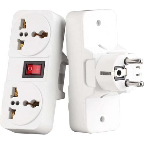 CE Copper 6A 250V 1Way 2Way 1 to 2 EU US UK Travel Adaptor Plug Germany Russia Canada Japan Wall Extension Power Switch Socket