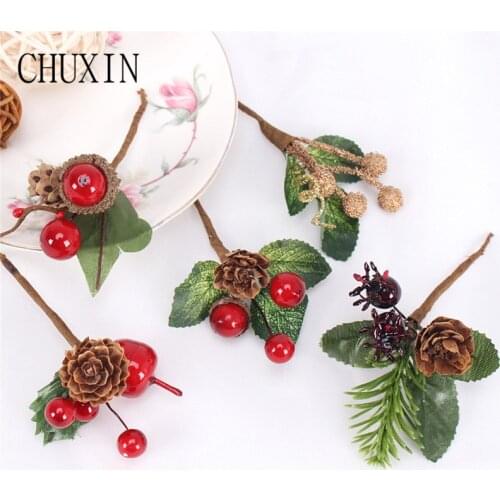 Mini artificial flower Christmas Pinecone Handbag DIY Christmas Card Accessories Plastic Fake Fruit with Christmas Potted plants