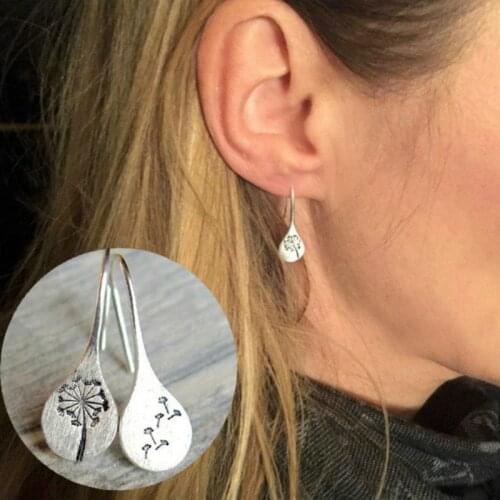 Woman Dandelion Simple Retro Earrings Hand-carved Dandelion Shape Seed Earrings Female Earrings Wholesale 2020 Trend
