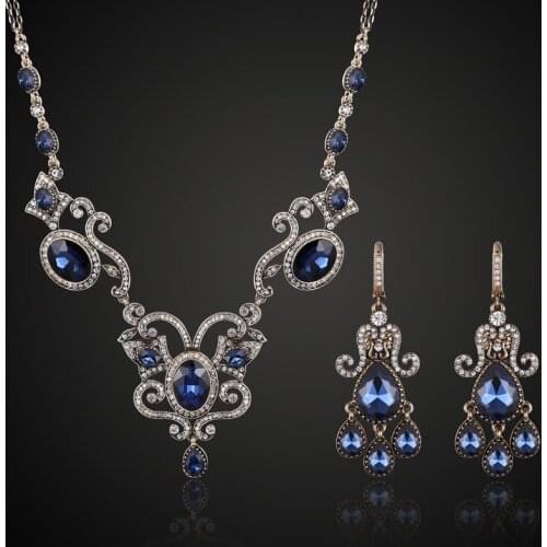 Zlxgirl jewelry vintage blue Green rhinestone wedding jewelry sets for women bridal necklace flower necklace & Pendant Brinco