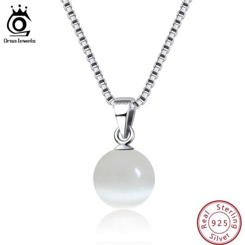 ORSA JEWELS 925 Sterling Silver Necklaces&Pendants For Women Cats Eye Stone Pendants Box Chain Fashion Necklace Jewelry SN87-W