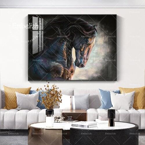 1 Pieces Hot Selling Animals Wall Art Posters For Living Room Black Frisian Horse Pictures Modern Home Decor HD Canvas Paintings