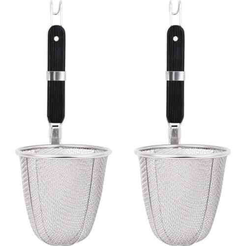 Stainless Steel Strainer Basket Wire Mesh Food Skimmer Kitchen Sieve for Pasta Dumpling Noodle (Black Handle)