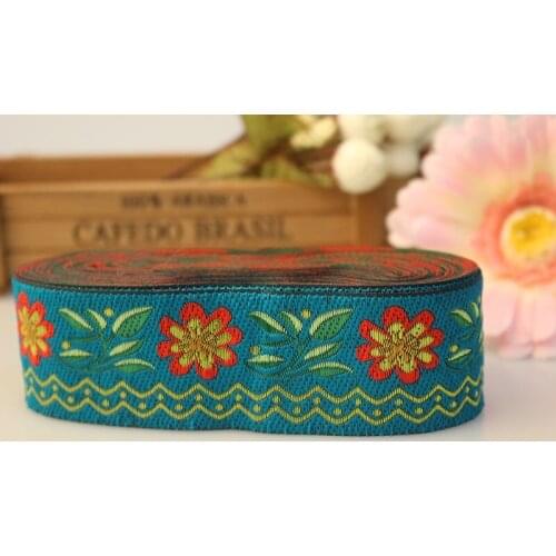 10yards/lot wide 4cm Woven Jacquard Ribbon classical flowers design blue for curtain and clothing accessory LS-0954