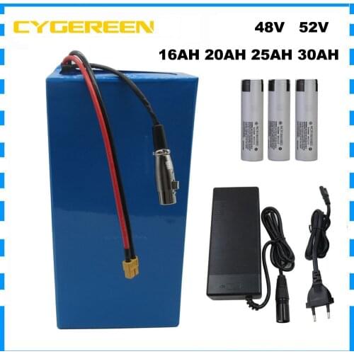 1000W 52V 20AH Lithium Ebike Battery Pack 2000W 52 V 15AH 17AH Batterie Akku 26AH NCR18650PF cell with 50A BMS 5A Charger