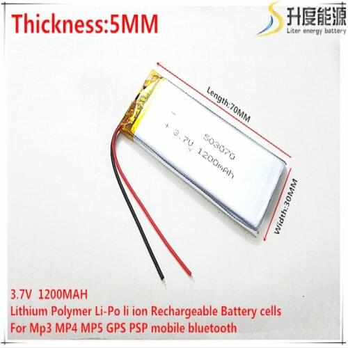 5pcs 3.7V,1200mAH,503070 Polymer lithium ion / Li-ion battery for TOY,POWER BANK,GPS,mp3,mp4,cell phone,speaker