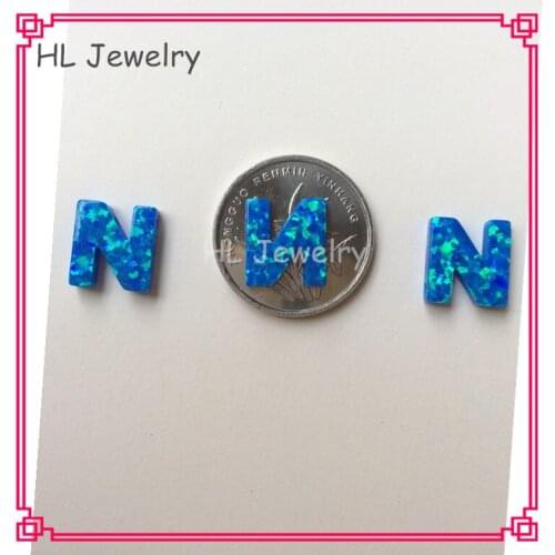 50PCS/Lot 9.5*10MM Capital N Letter Synthetic Opal Pacific Blue Initial Letter Pendant