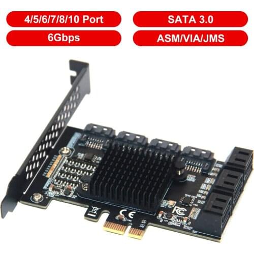 SATA PCI-E3.0 Adapter 4/5/6/7/8/10 Port PCI Express X4 X8 X16 To SATA 3.0 6Gbps Interface Rate Expansion Card Controller ASM/VIA