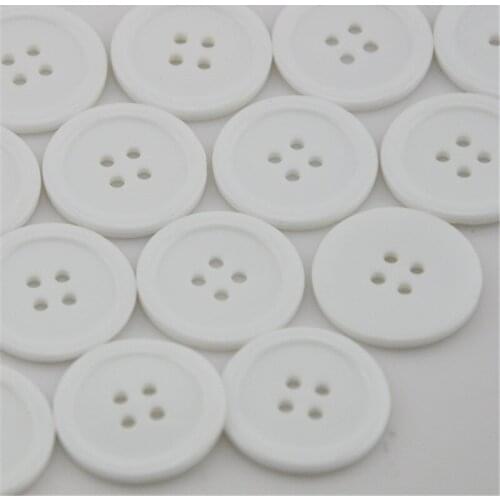 50pcs White Color 4 Holes Big Plastic Overcoat Button Cloth sewing Appliques 25mm PT41