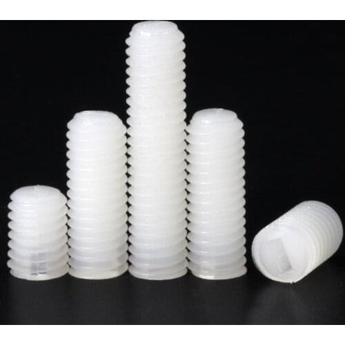 Free Shipping White Nylon Set Grub Screw Plastic Thread Flat Head Metric Headless Slotted Bolt 100/50pcs M3 M4 M5 M6 M8
