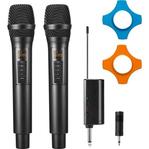 Wireless UHF Handheld Microphone System with Echo Treble Bass Receiver 30 Adjustable Channels for Karaoke Singing Meeting DJ