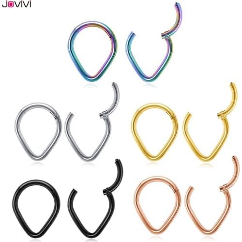 Jovivi Stainless Steel Hinged Clicker Seamless Nose Septum Ring 16Ga Waterdrop Daith Helix Tragus Body Nose Piercing Jewellery