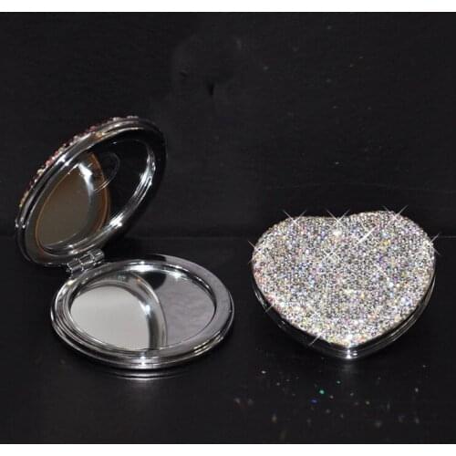 Bling Luxury Crystal Makeup Mirror Round Heart-shaped Portable Princess Mirror Beauty Two-side Fold Small Tool For Girl Gifts