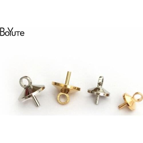 BoYuTe 200Pcs Metal Brass Gold Rhodium Tone Bail Connector Pearl Bead Caps Diy Jewelry Accessories