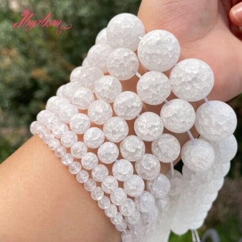 Natural White Rock Crystal Quartz Round Frost Craceked 6/8/10mm Loose Stone Beads For DIY Necklace Bracelat Jewelry Making 15"