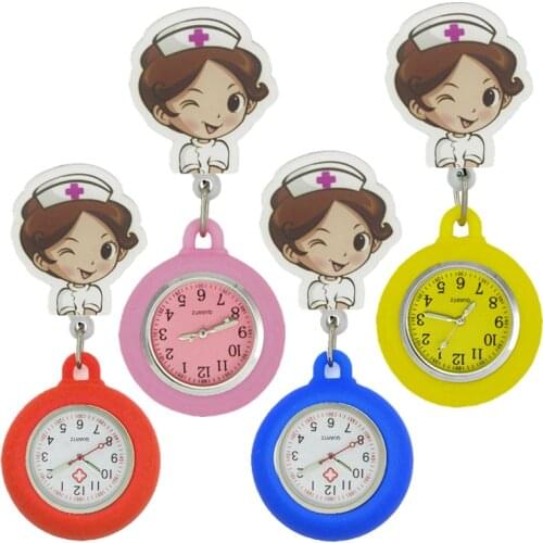 Cute winking squinting lovely nurse doctor women ladies female pocket watches hospital Stretchable hang badge medical gift watch