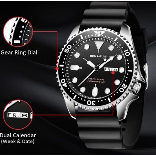 Military Quartz Mens Watch with Date Silicone Strap Waterproof Sport Watches for Man Relogios Masculino