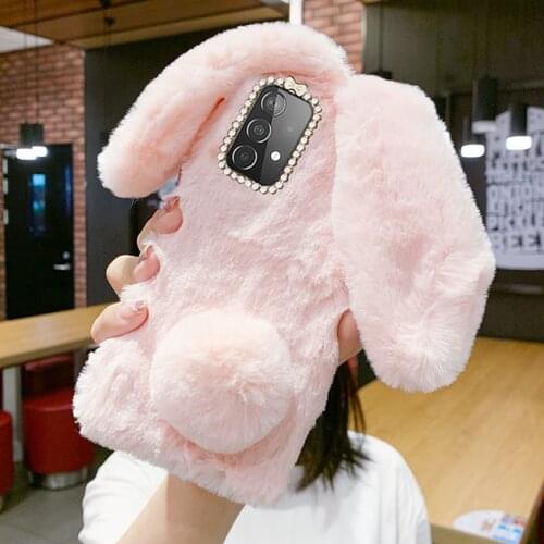 For Samsung Galaxy A52 A12 A02S Case Warm Phone Case cover Fur Rabbit Fluffy Silicone cover For Samsung Galaxy A32 A72 case etui