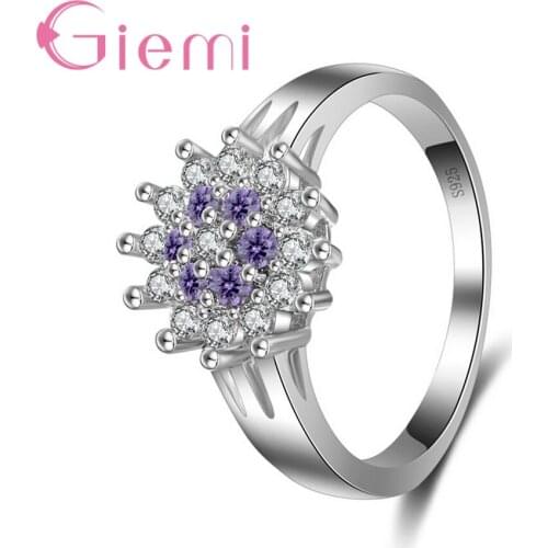 Hot Sale Fashion White + Purple Crystal Rings 925 Sterling Silver AAA Cubic Zirconia Finger Accessories Wedding Jewelry
