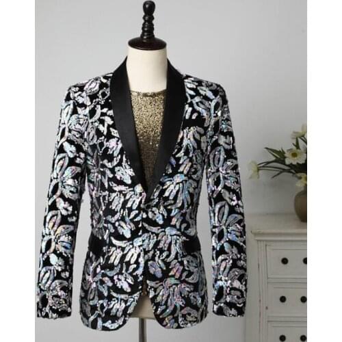 Personality sequins blazer men suits designs jacket mens stage singers clothes dance star style dress punk rock masculino homme