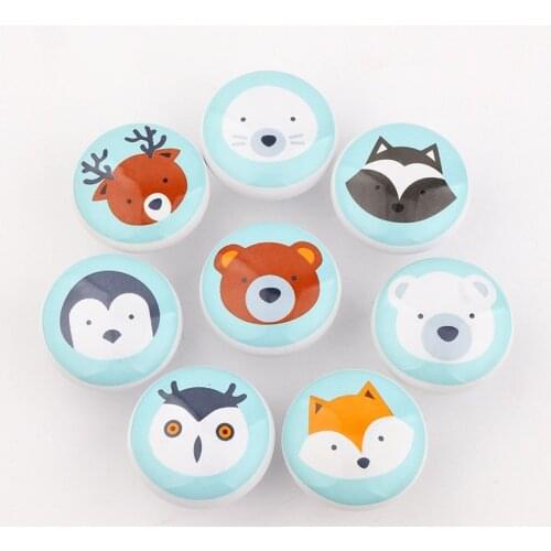 Owl Ceramic Handles Knobs Cartoon Animal Wardrobe Cupboard Drawer Pulls for Kids Children Nordic Cute Round Kitchen Door Handles