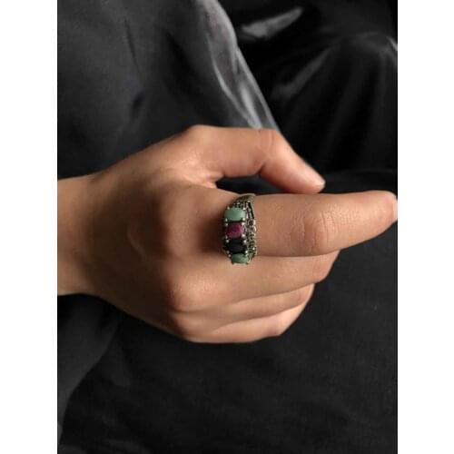 Colorful Natural Marcasite Cubic Zirconia 925 Sterling Silver Women 'S Ring Model