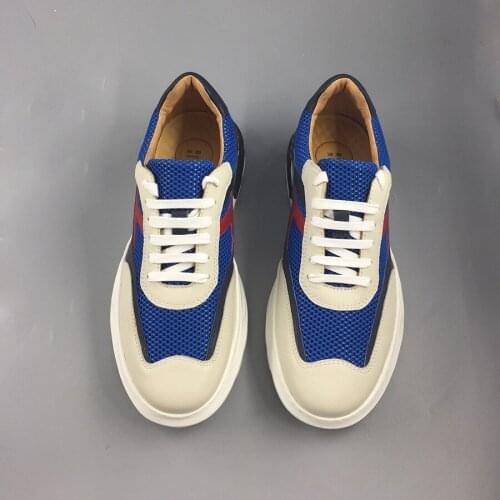 Genuine Leather Sneakers Men Platform Sports Shoes 2021 Mesh Leather Stitching Man Shoes Breathable Running Shoe Basket Homme